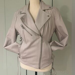 GUESS Size M Grey Lace Up Zipper Faux Leather Jacket w/ Silver Accents & Pockets